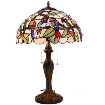 Tiffany Table Lamp Werfactory® Colorful Stained Glass Birds Bedside Desk Reading Light